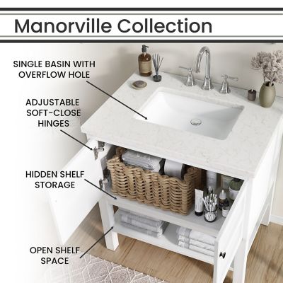 Image showing  Manorville 31 in. Bathroom Vanity Set, Includes Sink, Countertop, Cabinet, 2 Doors and Bottom Shelf, White