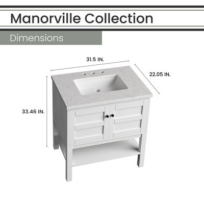 Image showing  Manorville 31 in. Bathroom Vanity Set, Includes Sink, Countertop, Cabinet, 2 Doors and Bottom Shelf, White