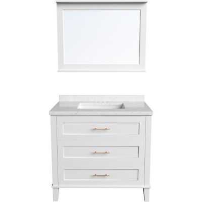 Hanover Delmont 36 in. Bathroom Vanity Set, Includes Sink, Countertop, Plus Cabinet, 3 Drawers and Accent Mirror, White -  HANVN0102-36-0WH