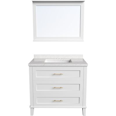 Hanover Delmont 36 in. Bathroom Vanity Set, Includes Sink, Countertop, Plus Cabinet, 3 Drawers and Accent Mirror, White