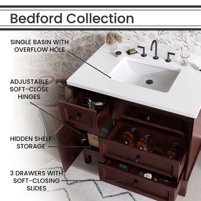 Image showing  Bedford 36 in. Bathroom Vanity Set, Includes Sink, Countertop, Cabinet, 1 Door, 3 Drawers and Accent Mirror