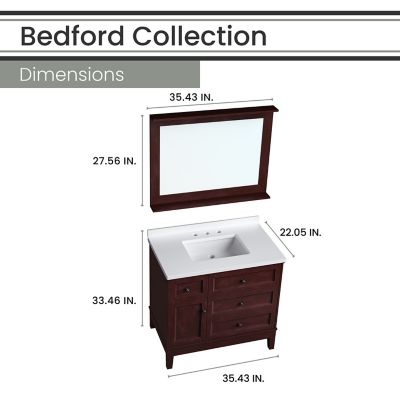 Image showing  Bedford 36 in. Bathroom Vanity Set, Includes Sink, Countertop, Cabinet, 1 Door, 3 Drawers and Accent Mirror