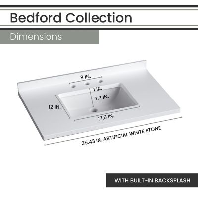 Image showing  Bedford 36 in. Bathroom Vanity Set, Includes Sink, Countertop, Cabinet, 1 Door, 3 Drawers and Accent Mirror