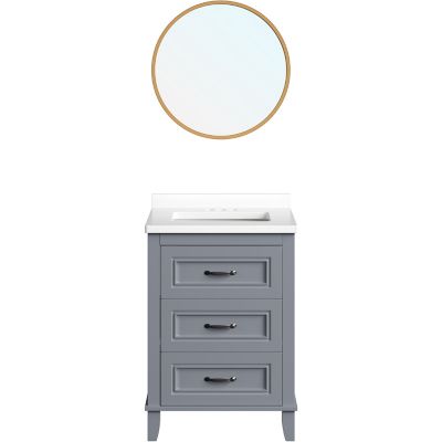 Hanover Ambridge 24 in. Bathroom Vanity Set, Includes Sink, Countertop, Plus Cabinet, 2 Drawers and Round Accent Mirror, Gray