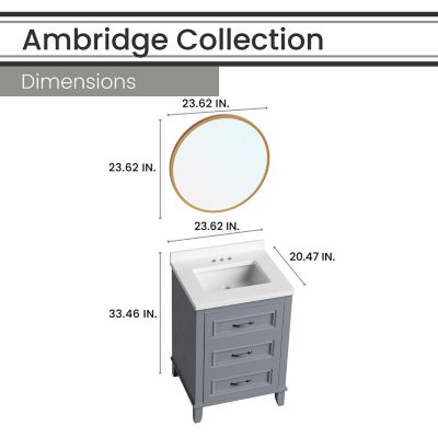 Image showing  Ambridge 24 in. Bathroom Vanity Set, Includes Sink, Countertop, Plus Cabinet, 2 Drawers and Round Accent Mirror, Gray