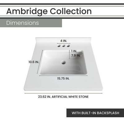 Image showing  Ambridge 24 in. Bathroom Vanity Set, Includes Sink, Countertop, Plus Cabinet, 2 Drawers and Round Accent Mirror, Gray