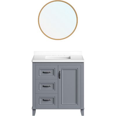 Hanover Ambridge 31 in. Bathroom Vanity Set, Includes Sink, Countertop, Cabinet, 1 Door, 3 Drawers and Accent Mirror, Gray