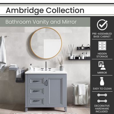 Image showing  Ambridge 36-In. Bathroom Vanity Set includes Sink, Countertop, and Pre-Assembled Cabinet with 1 Door, 3 Drawers