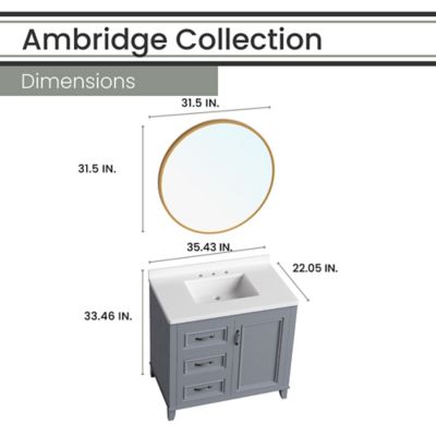 Image showing  Ambridge 36-In. Bathroom Vanity Set includes Sink, Countertop, and Pre-Assembled Cabinet with 1 Door, 3 Drawers
