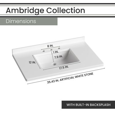 Image showing  Ambridge 36-In. Bathroom Vanity Set includes Sink, Countertop, and Pre-Assembled Cabinet with 1 Door, 3 Drawers