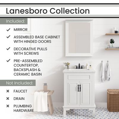 Image showing  Lanesboro 24 in. Bathroom Vanity Set, Includes Sink, Countertop, Plus Cabinet, 2 Doors and Accent Mirror, White