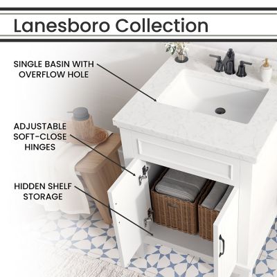 Image showing  Lanesboro 24 in. Bathroom Vanity Set, Includes Sink, Countertop, Plus Cabinet, 2 Doors and Accent Mirror, White
