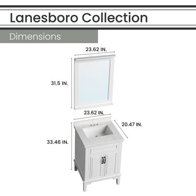 Image showing  Lanesboro 24 in. Bathroom Vanity Set, Includes Sink, Countertop, Plus Cabinet, 2 Doors and Accent Mirror, White