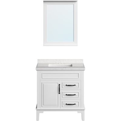 Hanover Lanesboro 31 in. Bathroom Vanity Set, Includes Sink, Countertop, Cabinet, 1 Door, 3 Drawers and Accent Mirror, White