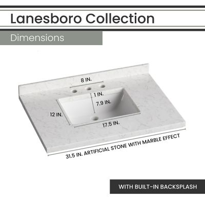 Image showing  Lanesboro 31 in. Bathroom Vanity Set, Includes Sink, Countertop, Cabinet, 1 Door, 3 Drawers and Accent Mirror, White