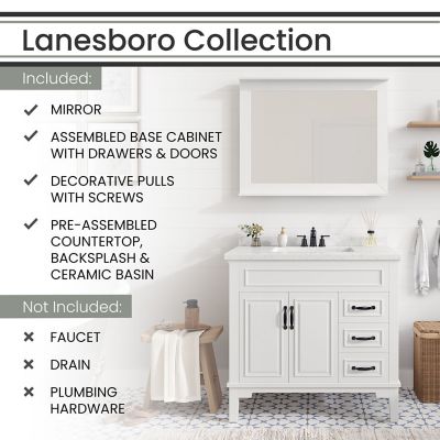 Image showing  Lanesboro 36 in. Bathroom Vanity Set, Includes Sink, Countertop, Cabinet, 2 Doors, 3 Drawers and Accent Mirror, White