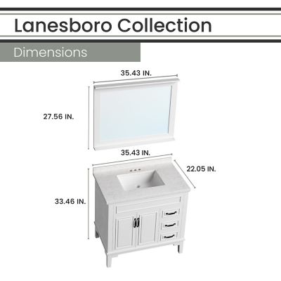 Image showing  Lanesboro 36 in. Bathroom Vanity Set, Includes Sink, Countertop, Cabinet, 2 Doors, 3 Drawers and Accent Mirror, White