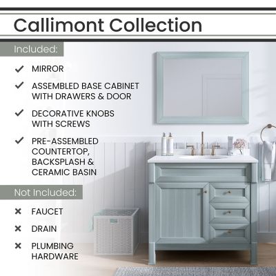 Image showing  Callimont 36 in. Bathroom Vanity Set, Includes Sink, Countertop, Cabinet, 1 Door, 3 Drawers and Accent Mirror, Blue
