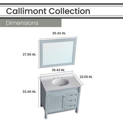 Image showing  Callimont 36 in. Bathroom Vanity Set, Includes Sink, Countertop, Cabinet, 1 Door, 3 Drawers and Accent Mirror, Blue
