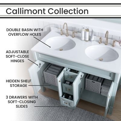 Image showing  Callimont 47 in. Bathroom Vanity Set, Includes Sink, Countertop, Cabinet, 4 Doors, 3 Drawers and 2 Accent Mirrors, Blue