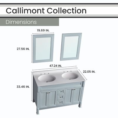 Image showing  Callimont 47 in. Bathroom Vanity Set, Includes Sink, Countertop, Cabinet, 4 Doors, 3 Drawers and 2 Accent Mirrors, Blue