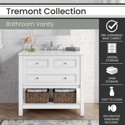 Image showing  Tremont 36 in. Bathroom Vanity Set, Includes Sink, Countertop, Cabinet, 1 Drawer and Bottom Shelf, White