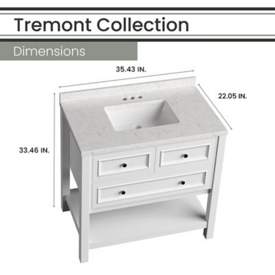 Image showing  Tremont 36 in. Bathroom Vanity Set, Includes Sink, Countertop, Cabinet, 1 Drawer and Bottom Shelf, White