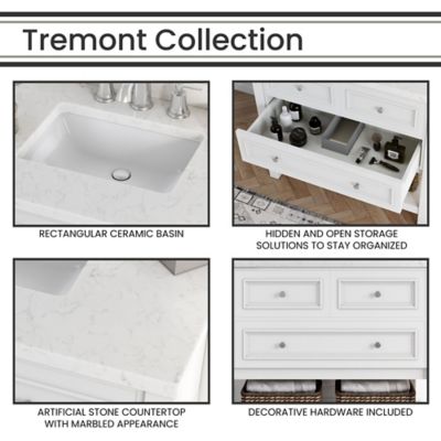 Image showing  Tremont 36 in. Bathroom Vanity Set, Includes Sink, Countertop, Cabinet, 1 Drawer and Bottom Shelf, White