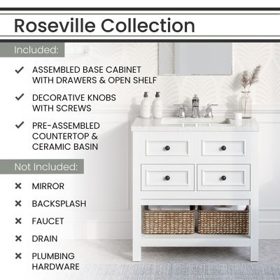 Image showing  Roseville 31 in. Bathroom Vanity Set, Includes Sink, Countertop, Cabinet, 2 Drawers and Bottom Shelf, White