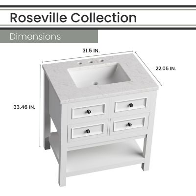Image showing  Roseville 31 in. Bathroom Vanity Set, Includes Sink, Countertop, Cabinet, 2 Drawers and Bottom Shelf, White
