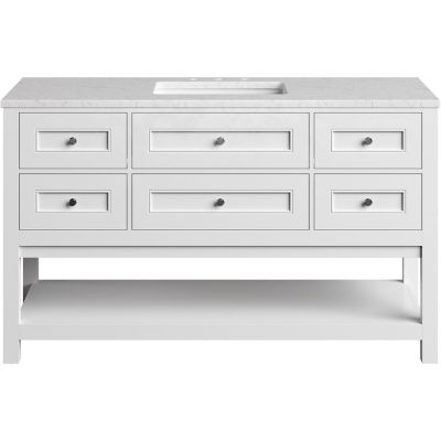 Hanover Roseville 55 in. Bathroom Vanity Set, Includes Sink, Countertop, Cabinet, 5 Drawers and Bottom Shelf, White