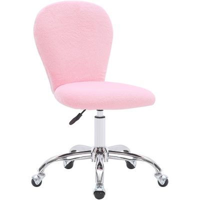 Critter Sitters Emmy Faux Fur Swivel Office Chair, Pink/Chrome