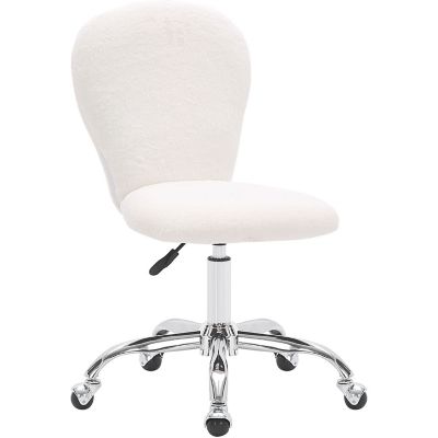 Critter Sitters Emmy Faux Fur Swivel Office Chair, White/Chrome