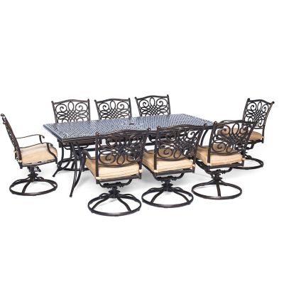 Cambridge 9 pc. Seasons Dining Set, Tan, Includes 8 Swivel Dining Chairs and Large 84 in. x 42 in. Dining Table