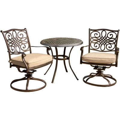 Cambridge Seasons 3-Piece Bistro Dining Set with Two Alumicast Swivel Rockers and a 32 in. Round Table