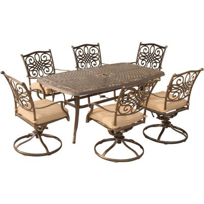 Cambridge Seasons 7-Piece Dining Set in Tan with a 72 x 38 in. Dining Table and 6 Swivel Rockers