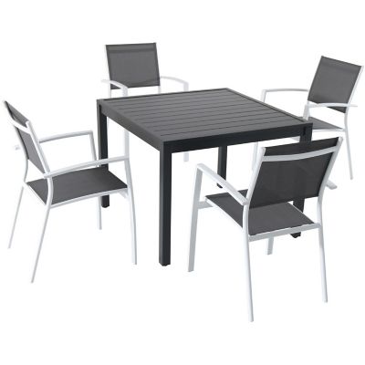 Hanover Naples 5-Piece Outdoor Dining Set with 4 Sling Arm Chairs and a 38 in. Square Dining Table