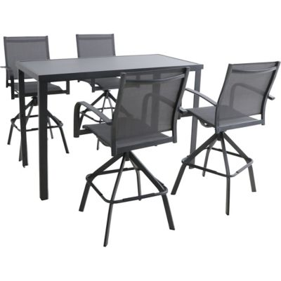 Hanover Naples 5-Piece Outdoor High-Dining Set with 4 Swivel Bar Chairs and a Glass-Top Bar Table, Gray
