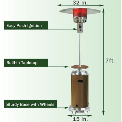Image showing  Propane 7 ft. Steel Umbrella Patio Heater, 26.5 ft., 48,000 BTUs, Bronze/Stainless Steel