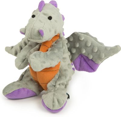 goDog Dragons Squeaky Plush Dog Toy, Chew Guard Technology - Gray, Large