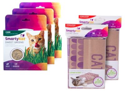 SmartyKat Catnip Caves Infused Cat Hideout and Sweet Greens Cat Grass Grow Kit