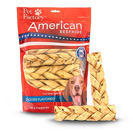 Pet Factory American Beefhide Braided Sticks Chicken Flavor Dog Chews, 6 in., 14 ct.