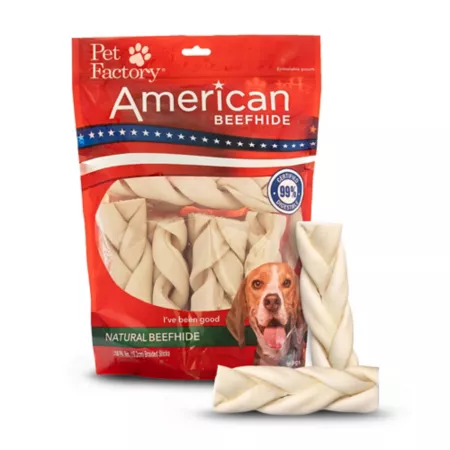 Pet Factory Natural Flavored American Beefhide Braided Dog Sticks Chew Treats 6 in 14 ct Dog Bones Rawhide & Rawhide Alternative