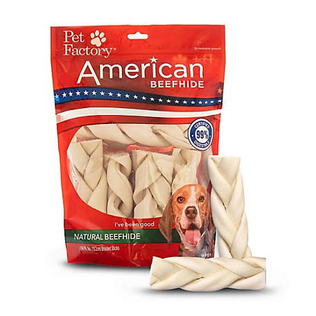 Pet Factory Natural Flavor American Beefhide Braided Sticks Dog Chew Treats, 6 in., 14 ct.