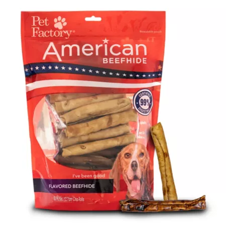 Pet Factory Assorted Flavors American Beefhide Chip Rolls Dog Beef & Chicken Chew Treats 5" 50ct. Dog Bones Rawhide & Rawhide Alternative