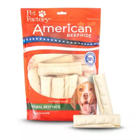 Pet Factory American Beefhide Rolls Natural Flavor Dog Chews 4-4.5 in 22 ct Dog Bones Rawhide & Rawhide Alternative