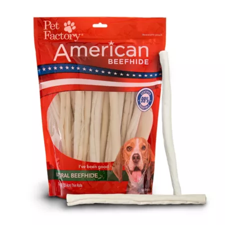 Pet Factory American Beefhide Thin Rolls Natural Flavor Dog Chews 10 in 35 ct Dog Bones Rawhide & Rawhide Alternative