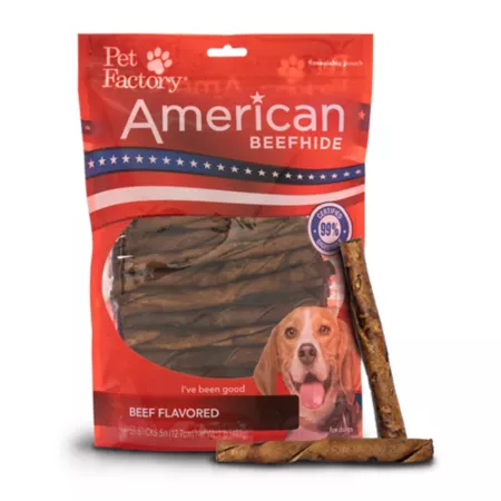 Pet Factory - Twisted American Beef Leather Sticks Beef Flavor Dog Chew Treats 5" 1 lb Dog Bones Rawhide & Rawhide Alternative