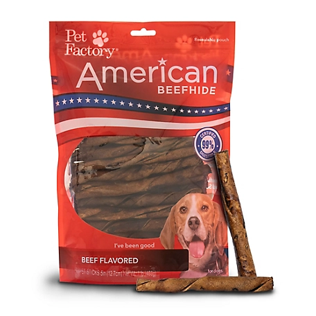 Pet Factory Beef Flavor American Beefhide Twist Sticks Dog Chew Treats, 5 in., 1 lb.