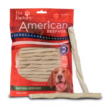 Pet Factory Natural Flavor American Beefhide Twisted Sticks for Dogs Chew Treats 5 in 1 lb. Dog Bones Rawhide & Rawhide Alternative